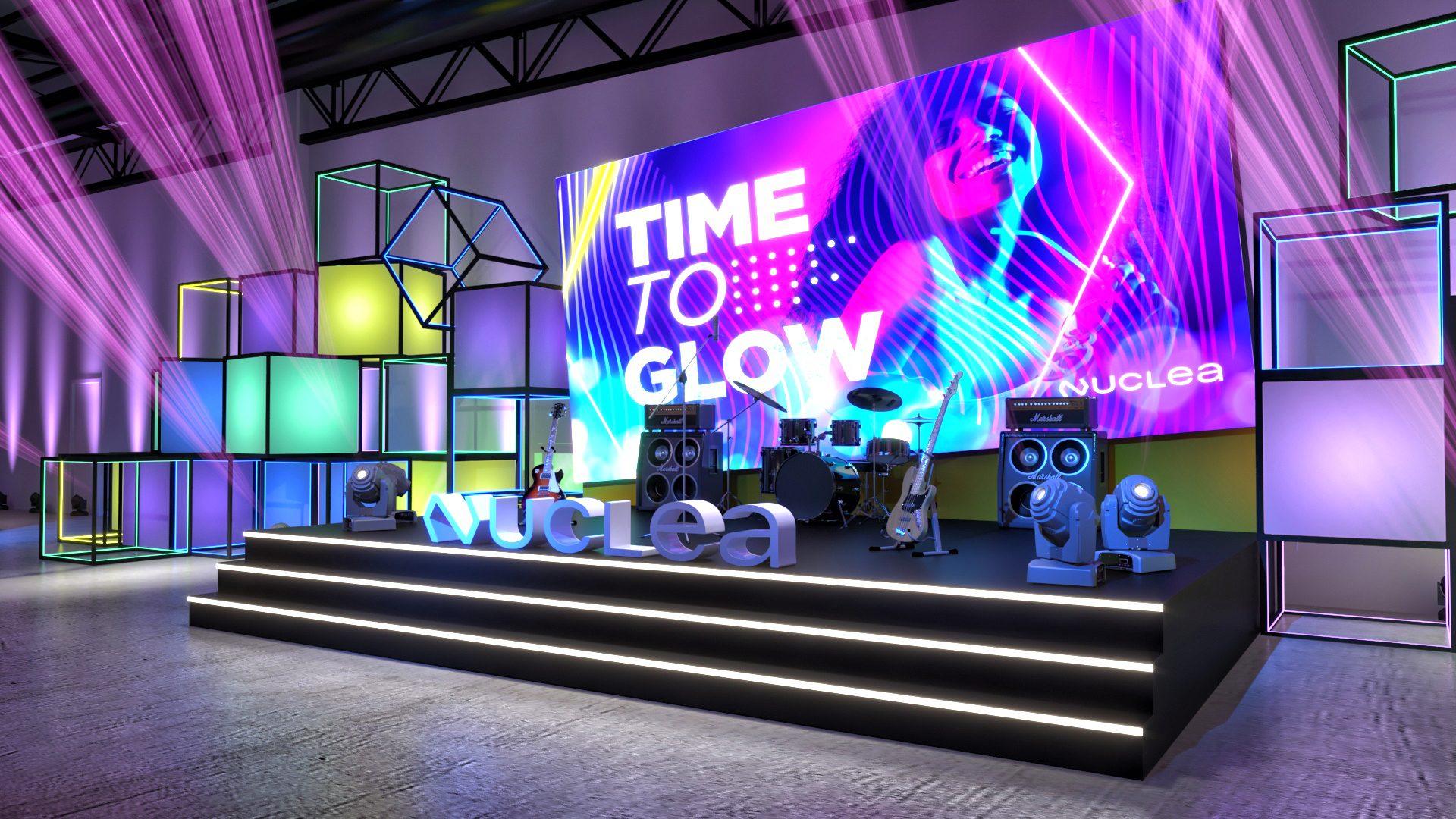 Palco da festa Time to Glow, com o telão de LED aceso